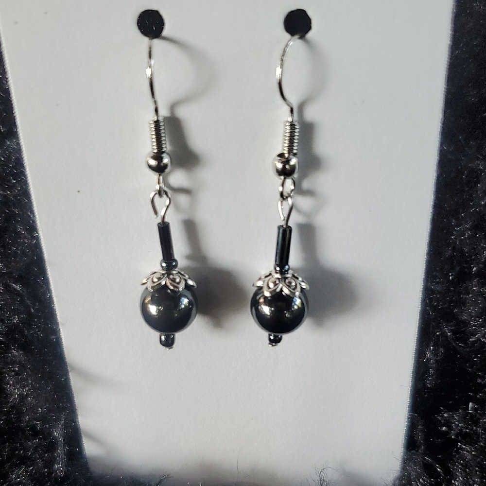Elegant Black Hematite and Silver Dangle Earrings